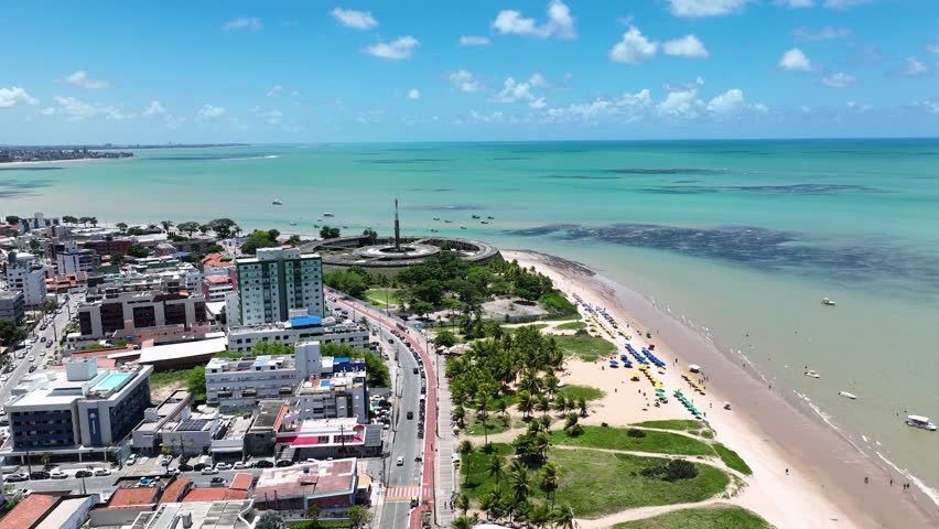 Beach Landscape At Joao Pessoa In Paraiba Brazil. Beach Background. Coastline Landscape. Turquoise Water. Cityscape Scenery. Beach Landscape At Joao Pessoa Paraiba Brazil.