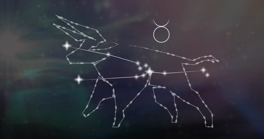 Animation of taurus star sign on clouds of smoke in background. Astrology, horoscope and zodiac concept digitally generated video.