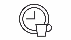Animated break linear icon. Coffee time. Time to take pause. Scheduled time for lunch. Seamless loop HD video with alpha channel on transparent background. Outline motion graphic animation