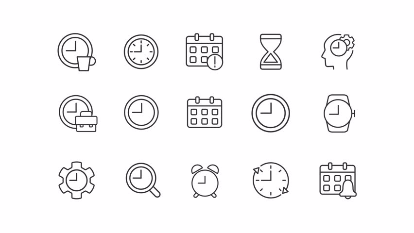 Animated time and clock linear icons. Wait-animations for website. Schedule and timing. Seamless loop HD video with alpha channel on transparent background. Outline motion graphic animation Royalty-Free Stock Footage #1101749823
