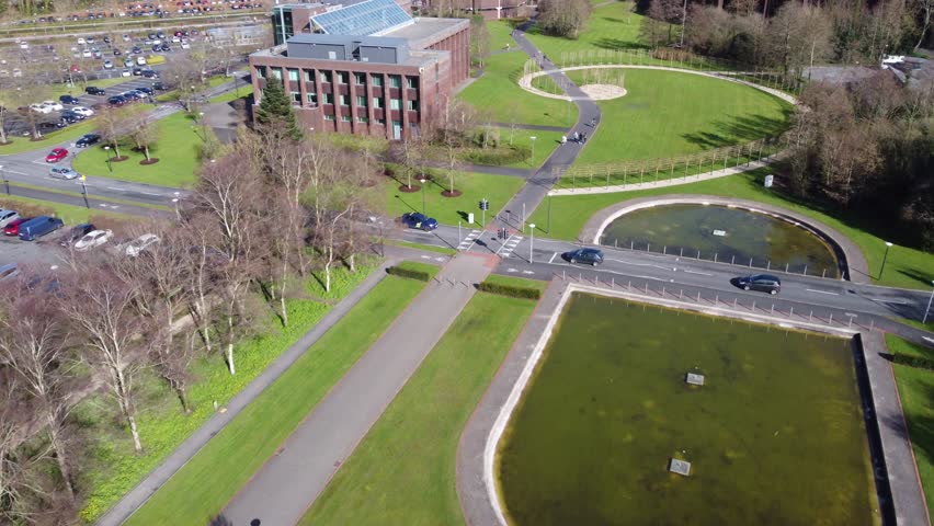 Aerial shot of the University of Limerick. County Limerick, Ireland. Shot taken by drone flying over the University Concert Hall.