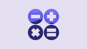 Blue Calculator icon isolated on purple background. Accounting symbol. Business calculations mathematics education and finance. 4K Video motion graphic animation. - Powered by Shutterstock - Get 15% off with code: PIKWIZARD15