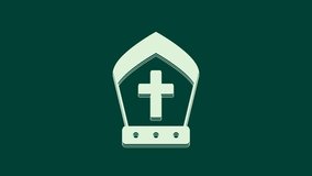 White Pope hat icon isolated on green background. Christian hat sign. 4K Video motion graphic animation.