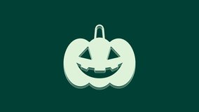 White Pumpkin icon isolated on green background. Happy Halloween party. 4K Video motion graphic animation.