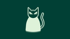 White Black cat icon isolated on green background. Happy Halloween party. 4K Video motion graphic animation.