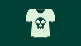 White Shirt with skull icon isolated on green background. Happy Halloween party. 4K Video motion graphic animation.