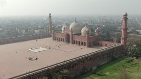 Drone footage of the Badshahi Mosque in Lahore, Pakistan, 4K