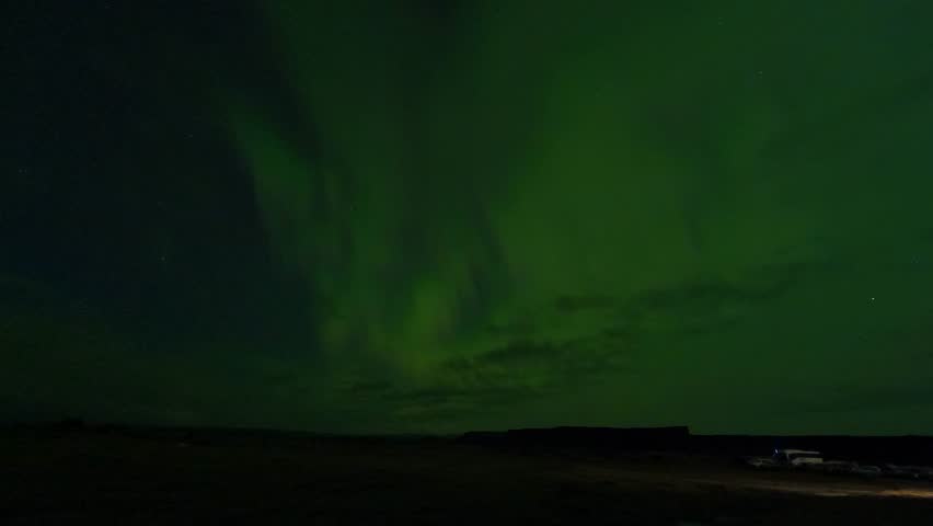 Aurora Northern Lights. Realistic Northern Lights Animation. Green Lights Aurora Borealis in Norway, Canada, Finland, Iceland and Sweden.