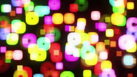Colorful bokeh quadrangular shape pulsating background for a nightclub, bar, music festival. Abstract disco colorful VJ Loop 3d render. Disco lights DJ set broadcast