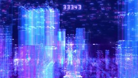 Futuristic Matrix: Seamless Loop Hologram 3D City Rendering with Binary Code Particles Network. Technology and Connection Concept - Powered by Shutterstock - Get 15% off with code: PIKWIZARD15
