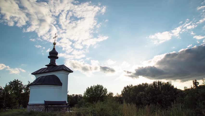Timelapse. Church against the sky