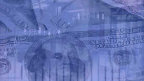Animation of financial data processing over american dollar bills. global finance and business concept digitally generated video. - Powered by Shutterstock - Get 15% off with code: PIKWIZARD15