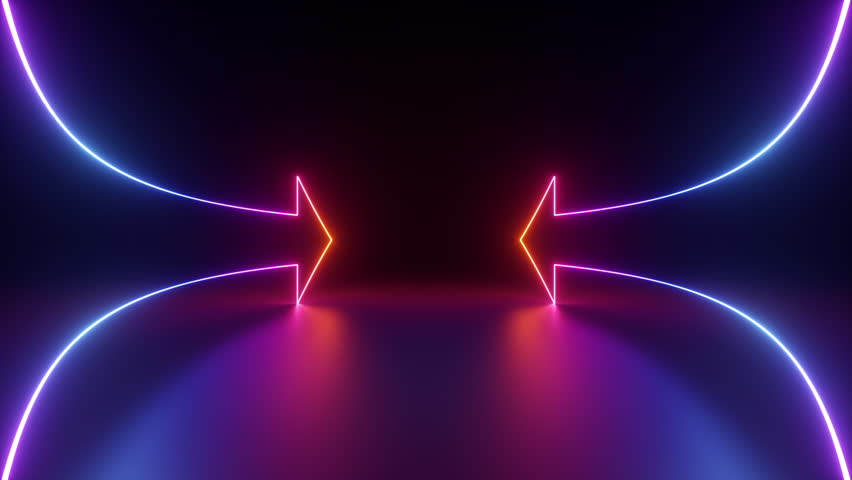 looping 3d animation. Glowing neon arrows changing color, linear sign. Abstract minimalist geometric background Royalty-Free Stock Footage #1101778051