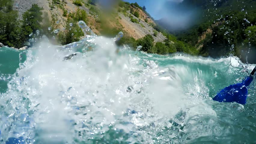 Whitewater Rafting Point of View on Rogue River. Paddling Through White Water Rapids. Whitewater Rafting Team Descending Raging Rapids. Whitewater Rafting Underwater Camera Shots. | Shutterstock HD Video #1101778713