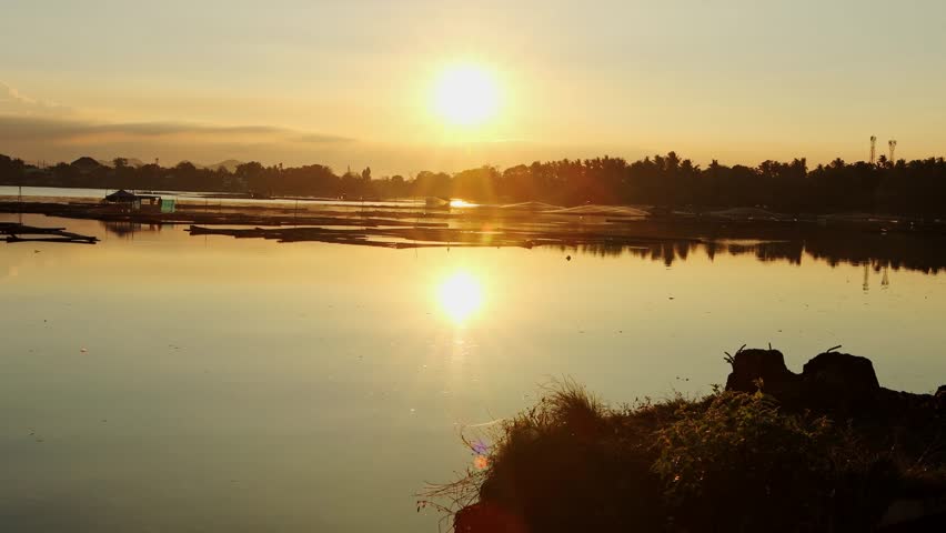 Sunrise over the lake 4k