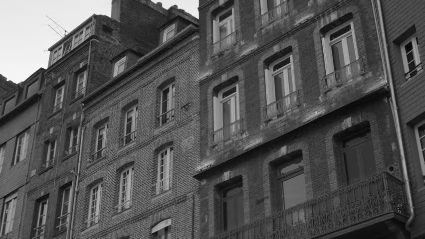 Monochrome Of A Typical Facade Exterior Of Architectures In Honfleur, Calvados, Normandy, France