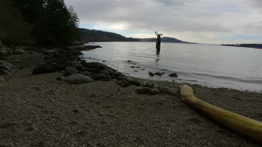 Scenic View on the Ocean Shore in Admiralty Point Park, Port Moody, British Columbia, Canada. Winter Season.