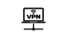 Black VPN Computer network icon isolated on white background. Laptop network. Internet connection. 4K Video motion graphic animation.