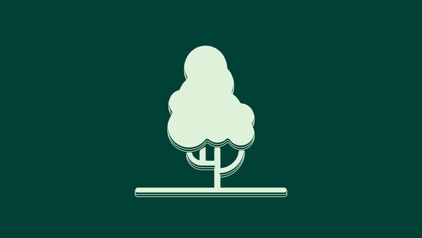 White Fruit tree icon isolated on green background. Agricultural plant. Organic farm product. Fruit garden. Gardening theme. 4K Video motion graphic animation.