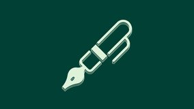 White Fountain pen nib icon isolated on green background. Pen tool sign. 4K Video motion graphic animation.