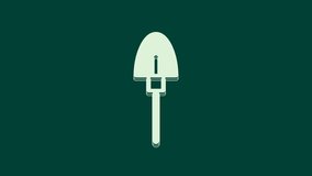 White Shovel icon isolated on green background. Gardening tool. Tool for horticulture, agriculture, farming. 4K Video motion graphic animation.