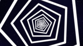 Star space futuristic tunnel animated background. Infinite rotating pentagon in the space with sparkling stars. Full HD, perfect loop.