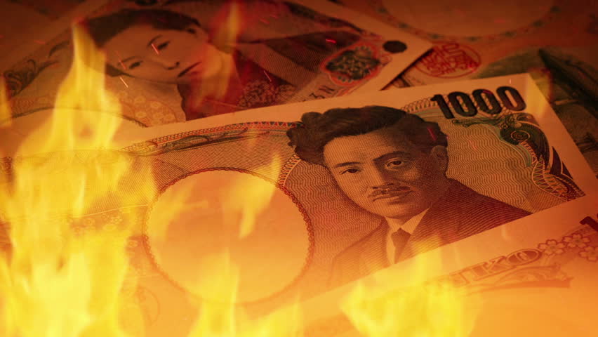 Japanese Yen Banknotes In Flames, Economy Concept | Shutterstock HD Video #1101795559