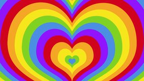 Animation of balloons over heart shape rainbow background. supporting lgbt rights and gender equality digitally generated video.
