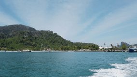 PhiPhi Island, Surat Thani, Thailand, slow motion video, beach, nature, outdoor, boat, blue sky, ocean, landscape, 