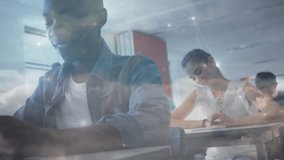 Animation of networks of connections over student using tablet. global education, digital interface, technology and networking concept digitally generated video. - Powered by Shutterstock - Get 15% off with code: PIKWIZARD15