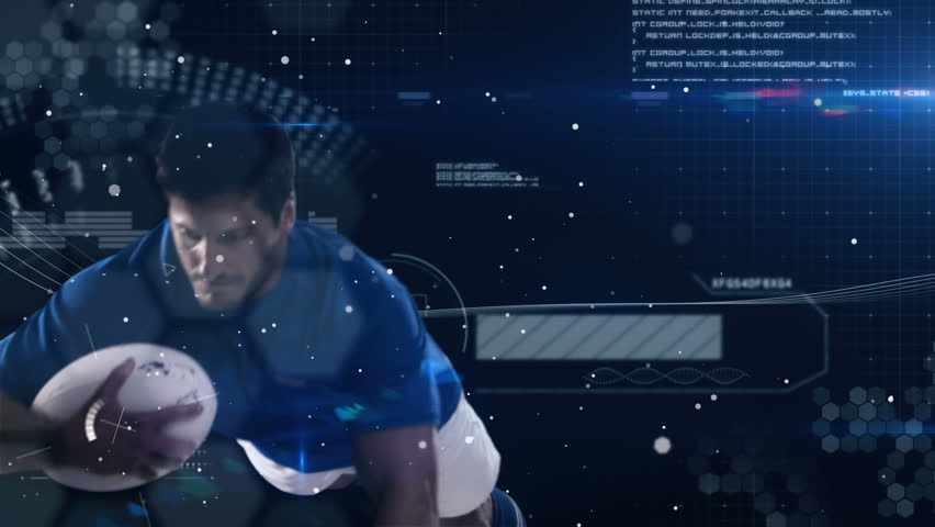Animation of networks of connections over rugby player. global sports, technology, digital interface and connections concept digitally generated video. - Powered by Shutterstock - Get 15% off with code: PIKWIZARD15
