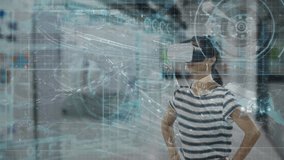 Animation of data processing over woman wearing vr headset. global connections, digital interface, technology and networking concept digitally generated video. - Powered by Shutterstock - Get 15% off with code: PIKWIZARD15