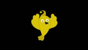 Cartoon yellow bird flying icon loop Animation video transparent background with alpha channel.