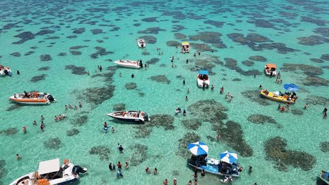 Natural Pools At Natal In Rio Grande Do Norte Brazil. Seascape Landscape. Coast Coral Reefs. Nature Boat. Snorkeling Background. Natural Pools At Natal Rio Grande Do Norte Brazil. - Βίντεο στοκ