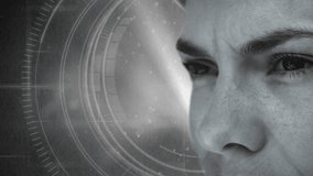 Animation of scope scanning and data processing over businesswoman. global technology, digital interface and connections concept digitally generated video. - Powered by Shutterstock - Get 15% off with code: PIKWIZARD15