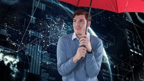 Animation of businessman with red umbrella and data processing on screens. global business, digital interface, technology and networking concept digitally generated video. - Powered by Shutterstock - Get 15% off with code: PIKWIZARD15