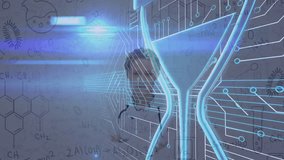 Animation of hourglass and circuit board over female doctor. global connections, digital interface, technology and networking concept digitally generated video. - Powered by Shutterstock - Get 15% off with code: PIKWIZARD15