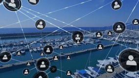 Animation of network of connections over marina. global shipping, business, digital interface, technology and networking concept digitally generated video. - Powered by Shutterstock - Get 15% off with code: PIKWIZARD15