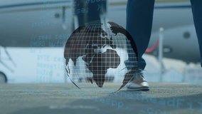 Animation of globe and data processing over businessman and airplane. global business travel, digital interface, technology and networking concept digitally generated video. - Powered by Shutterstock - Get 15% off with code: PIKWIZARD15
