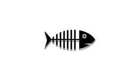 Black Fish skeleton icon isolated on white background. Fish bone sign. 4K Video motion graphic animation.