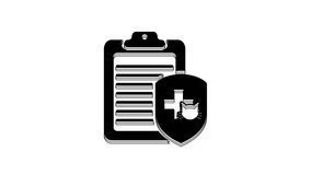 Black Clipboard with medical clinical record pet icon isolated on white background. Health insurance form. Medical check marks report. 4K Video motion graphic animation.