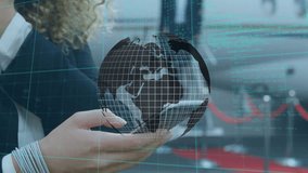 Animation of globe and data processing over woman using smartphone. global connections, business, digital interface, technology and networking concept digitally generated video. - Powered by Shutterstock - Get 15% off with code: PIKWIZARD15