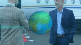 Animation of globe and data processing over handshake. global connections, business, digital interface, technology and networking concept digitally generated video. - Powered by Shutterstock - Get 15% off with code: PIKWIZARD15