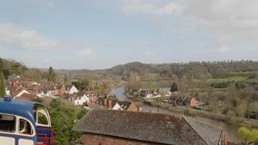 Panning viewpoint of the town of Bridgnorth in Shropshire, Uk