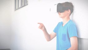Mathematical equations floating against caucasian boy wearing vr headset at elementary school. back to school and education concept - Powered by Shutterstock - Get 15% off with code: PIKWIZARD15
