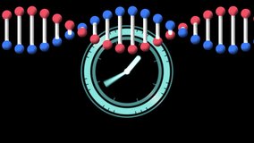 Digital animation of dna structure spinning over neon blue digital clock ticking on black background. medical research and science technology concept - Powered by Shutterstock - Get 15% off with code: PIKWIZARD15