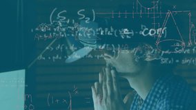 Digital composition of mathematical equations floating against man wearing vr headset. global business and technology concept - Powered by Shutterstock - Get 15% off with code: PIKWIZARD15