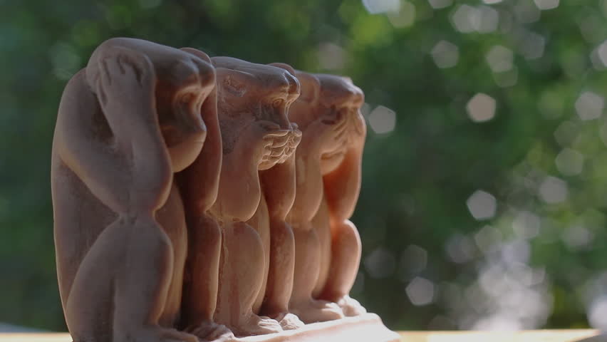 3 Monkeys statue, close ears, close eyes, and close mouth Royalty-Free Stock Footage #1101832467