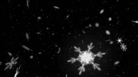 Animation of seasons greetings text over spots and snow falling on black background. christmas, tradition and celebration concept digitally generated video.