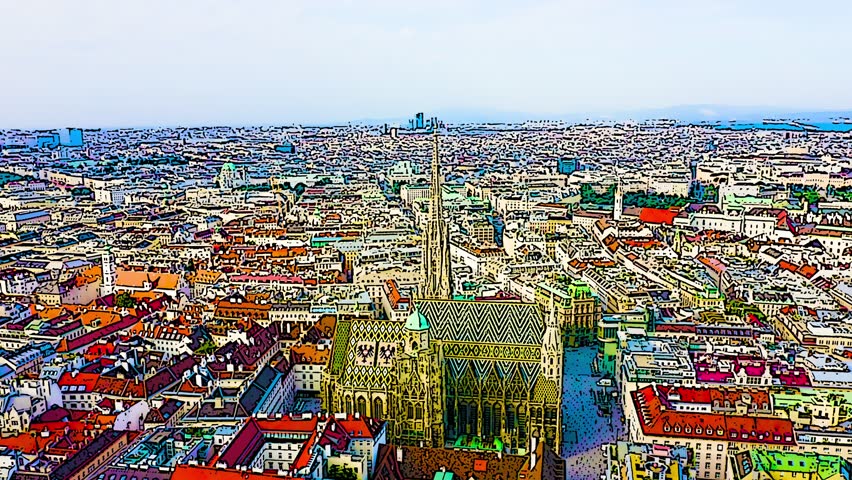 Color sketch in cartoon style. Vienna, Austria. St. Stephen